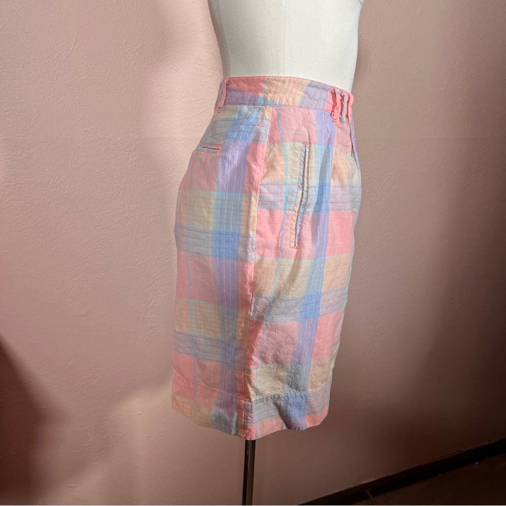 Vintage 80 90 Snazz peach blue preppy Plaid high Waist Bermuda Shorts - Picture 16 of 17